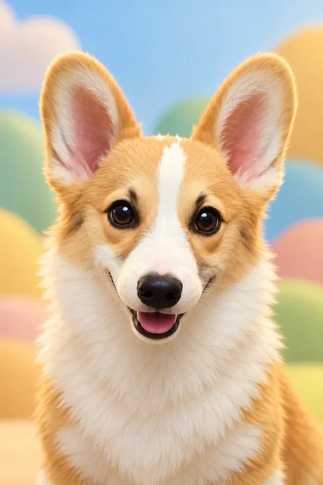 Corgi as a smiling animated-film character