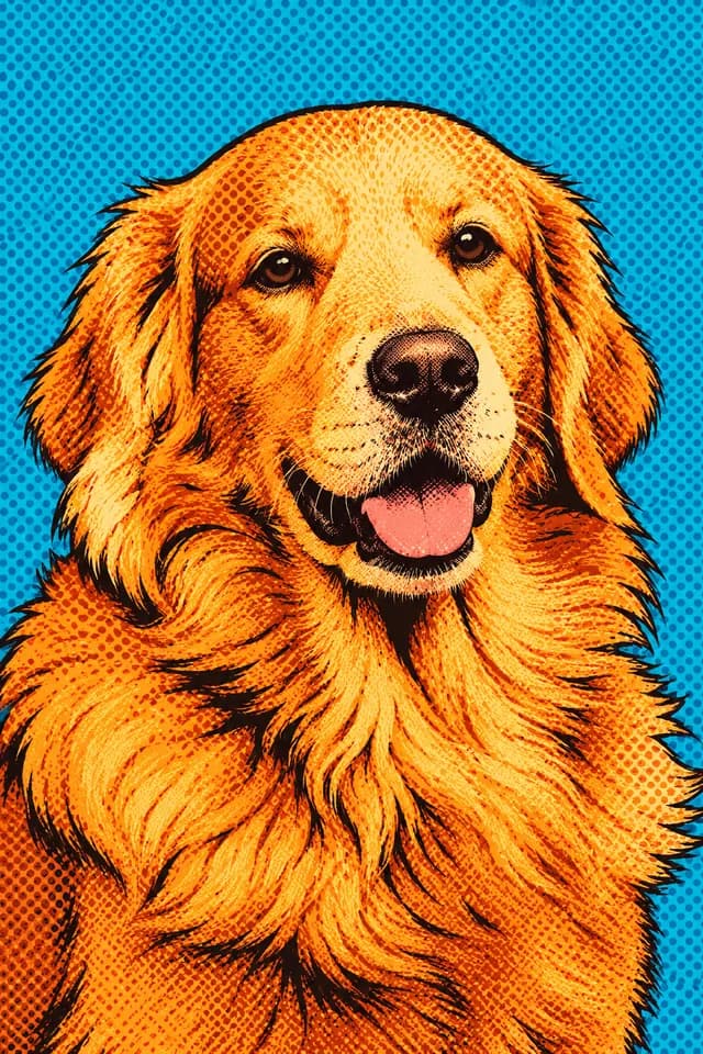 The same golden retriever as a pop art print